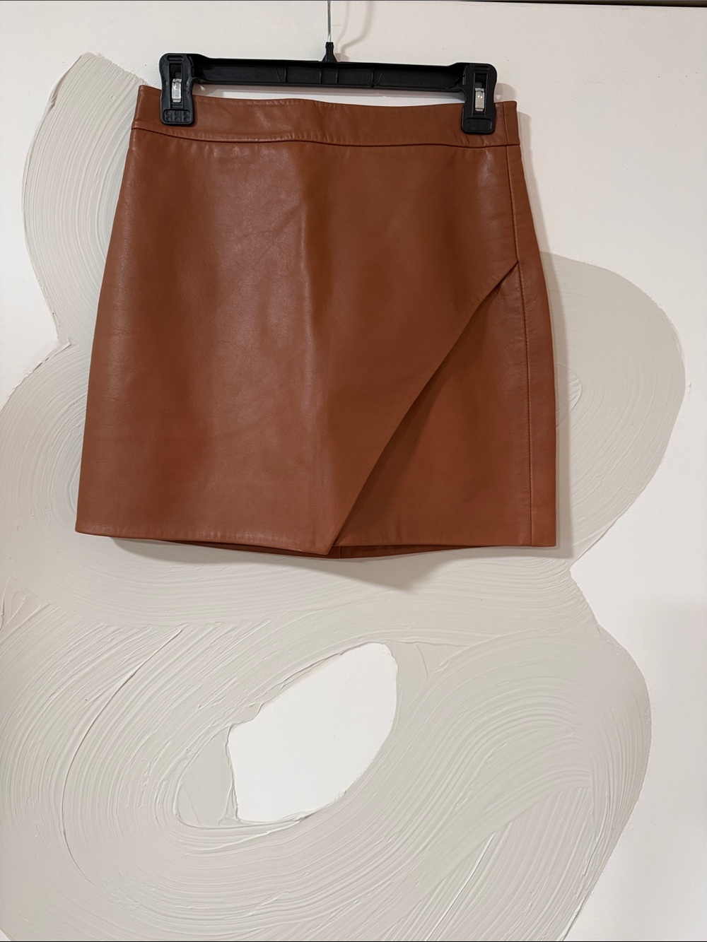 Michelle Mason Women's Lambskin Leather Mini Skirt in Cognac Size 4